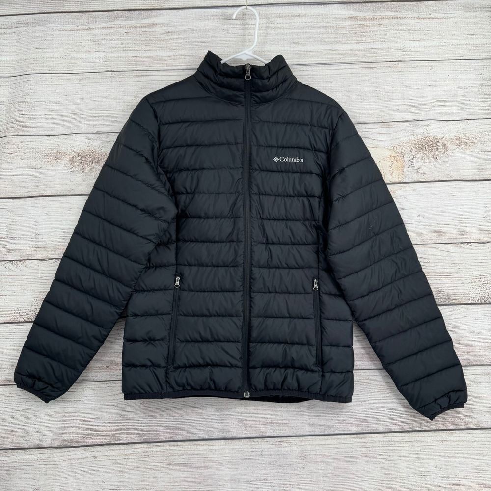 Columbia Puffer Jacket Women Medium Black Full Zip Quilted Lightweight